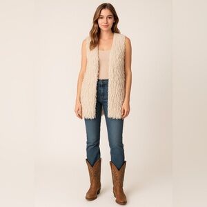 Love Tree Fringe Lagenlook Vest Oatmeal Tan Brown BOHO Bohemian oversized Small